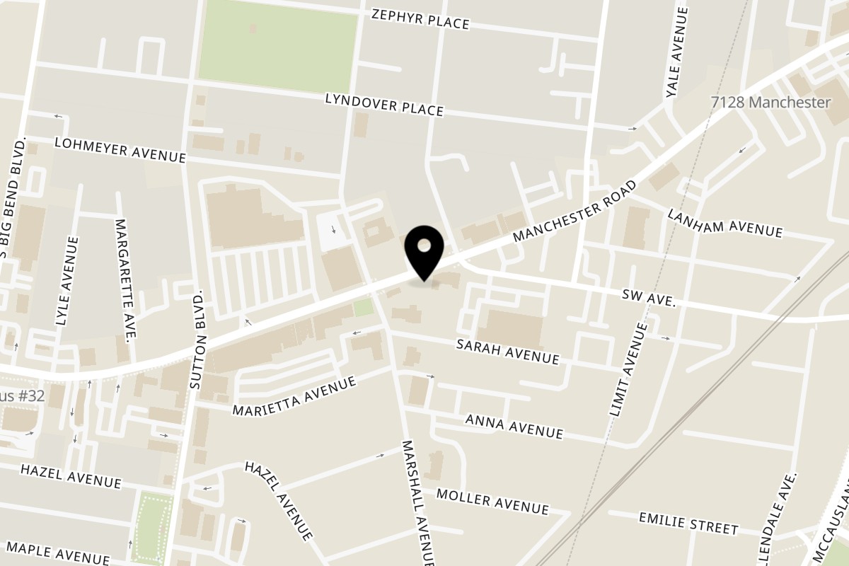 Map showing the location of Gol Bowl Maplewood on 7278 Manchester Road in St. Louis
